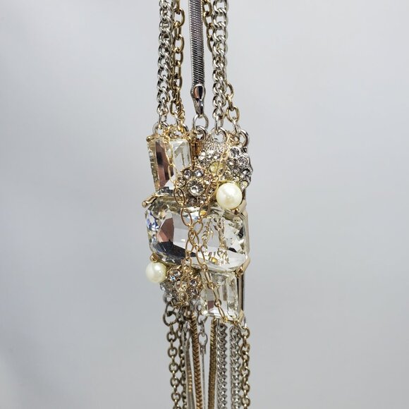 Bijou multi-strand necklace with gold & silver chains with glass stones - Picture 7 of 10
